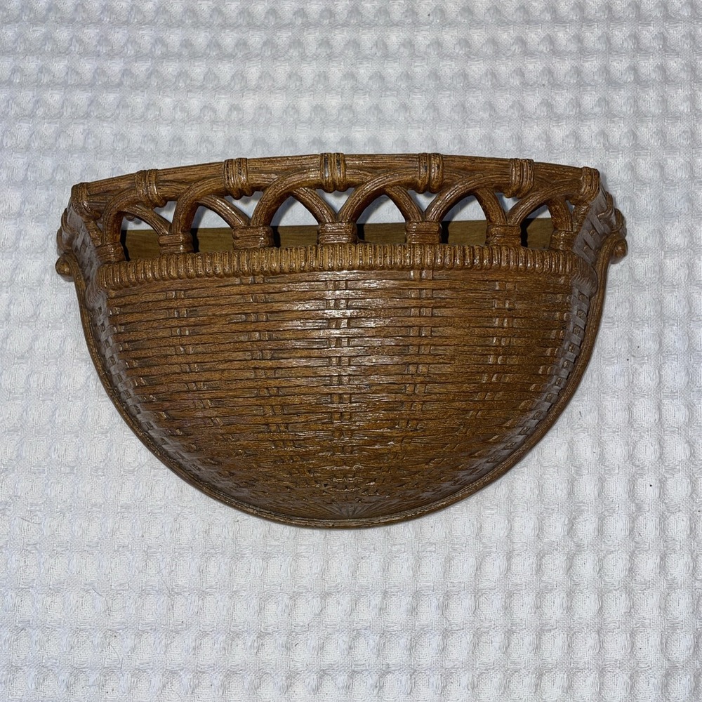 Vintage Syroco Wall Pocket Brown Basket Weave Wall  Planter Wall Mount